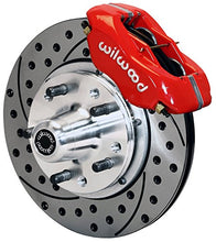 Load image into Gallery viewer, NEW WILWOOD FRONT DISC BRAKE KIT, 11&quot; DRILLED ROTORS, RED CALIPERS, PADS,COMPATIBLE WITH 1955 1956 1957 CHEVY 150 210 BEL AIR WITH DRUM BRAKE SPINDLES, TRI-5, 55-57 CHEVROLET