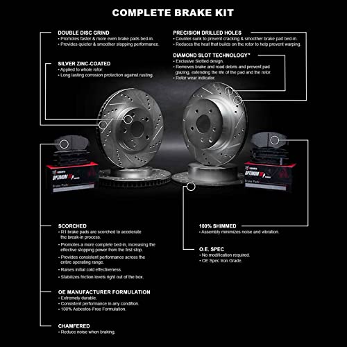 R1 Concepts Front Rear Brakes and Rotors Kit |Front Rear Brake Pads| Brake Rotors and Pads| Optimum OEp Brake Pads and Rotors|fits 2018-2022 Kia Stinger