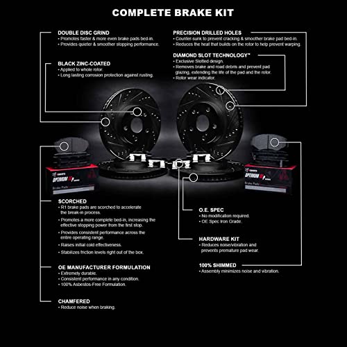 R1 Concepts Front Rear Brakes and Rotors Kit |Front Rear Brake Pads| Brake Rotors and Pads| Optimum OEp Brake Pads and Rotors |Hardware Kit|fits 2012-2022 Dodge Durango; Jeep Grand Cherokee