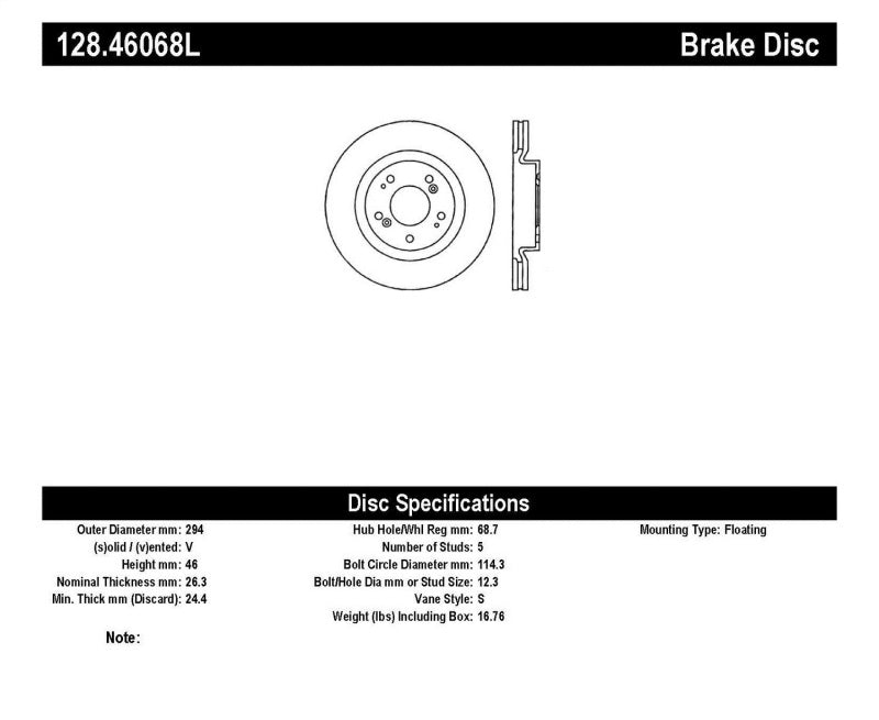 StopTech Drilled Sport Brake Rotor