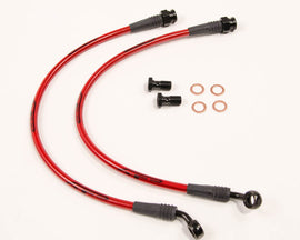 AP 09+ Hyundai Genesis Coupe Rear Steel Braided Brake Line (Red Lines / Black Fittings)