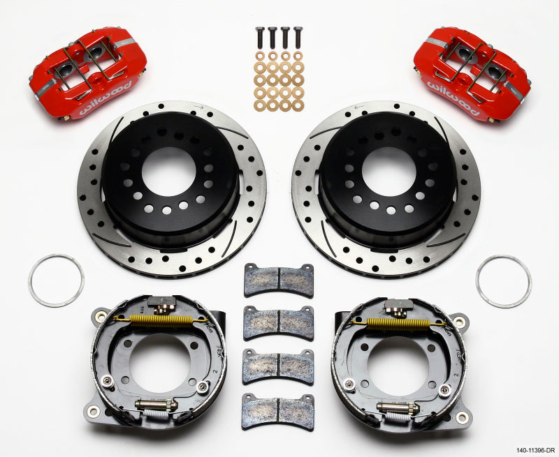 Wilwood Dynapro Low-Profile 11.00in P-Brake Kit Drill-Red Ford 8.8 w/2.50in Offset-5 Lug