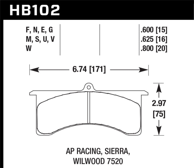 Hawk DTC-80 AP Racing 6/Sierra/JFZ/Wilwood 20mm Race Brake Pads