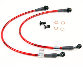 AP 09+ Hyundai Genesis Coupe Front Steel Braided Brake Line (Red Lines / Black Fittings)