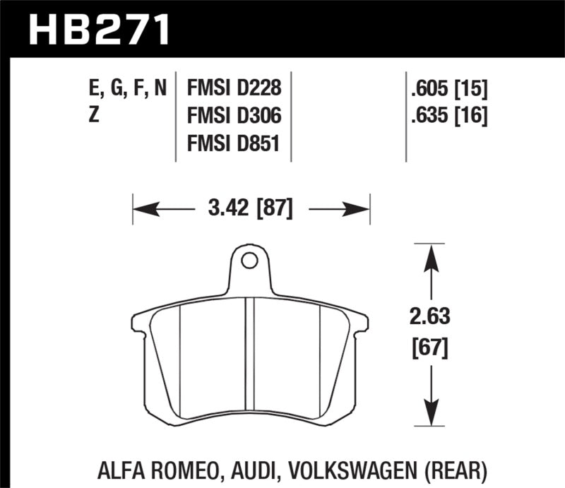 Hawk 96-01 Audi A4/95-98 A6 DTC-60 Compound Rear Brake Pads