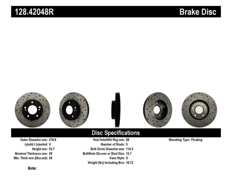 StopTech Drilled Sport Brake Rotor