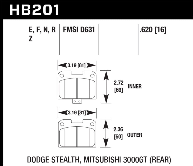 Hawk Mitsubishi 3000 GT VR4/ Dodge Stealth R/T 4WD HPS Street Rear Brake Pads