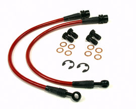AP 99-04 Ford Mustang Cobra Front Steel Braided Brake Lines - Black Fittings/Red Housing