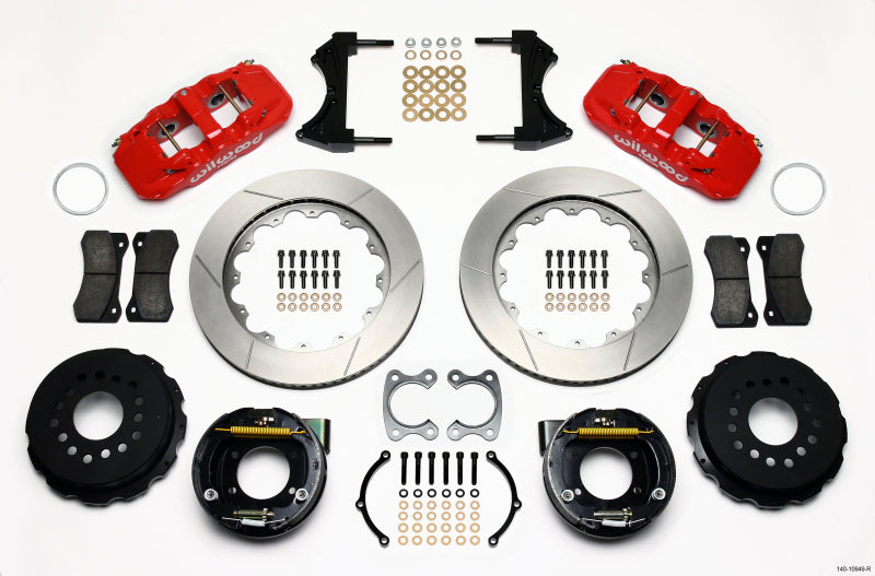 Wilwood AERO4 Rear P-Brake Kit 14.00in Red Small Ford 2.50in Offset