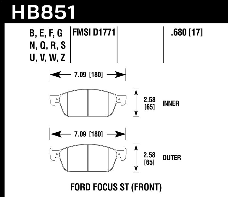 Hawk DTC-80 15-16 Ford Focus ST Front Race Brake Pads