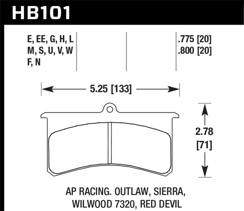 Hawk DTC-80 Wilwood SL/AP Racing/Outlaw 20mm Race Brake Pads