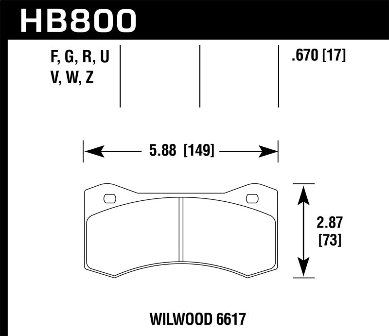 Hawk Wilwood 17mm 6617 Caliper Performance Ceramic Brake Pads