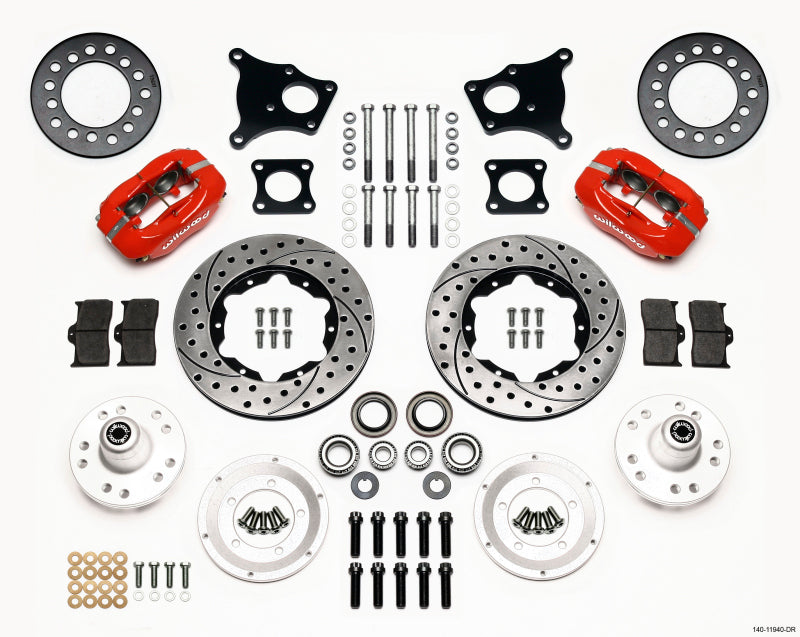 Wilwood Forged Dynalite Front Kit 11.00in Drill-Red AMC 71-76 OE Disc w/o Bendix Brakes