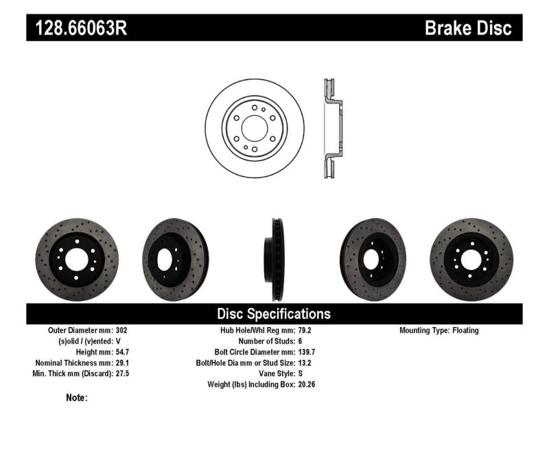 StopTech Drilled Sport Brake Rotor