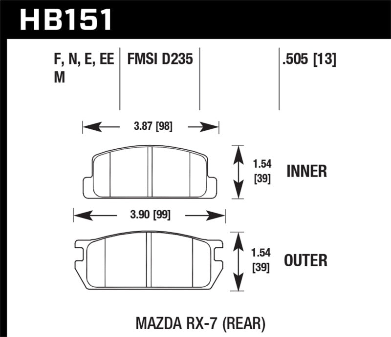 Hawk Mazda RX-7 Black Race Rear Brake Pads