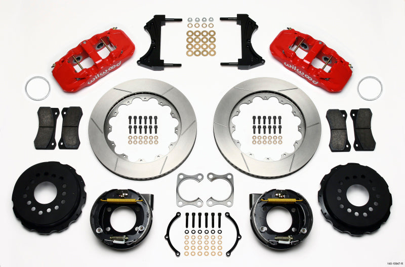 Wilwood AERO4 Rear P-Brake Kit 14.00in Red Big Ford Old Style 2.36in Offset