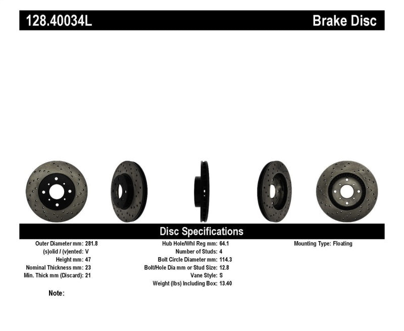 StopTech Drilled Sport Brake Rotor