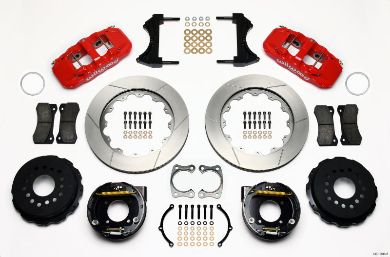 Wilwood AERO4 Rear P-Brake Kit 14.00in Red Chevy 12 Bolt w/ C-Clips