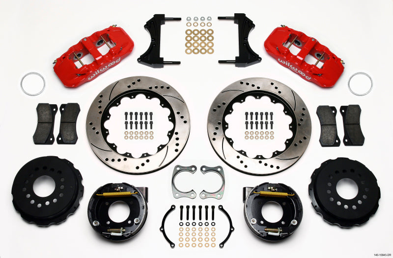 Wilwood AERO4 Rear P-Brake Kit 14.00in Drilled Red Chevy 12 Bolt w/ C-Clips
