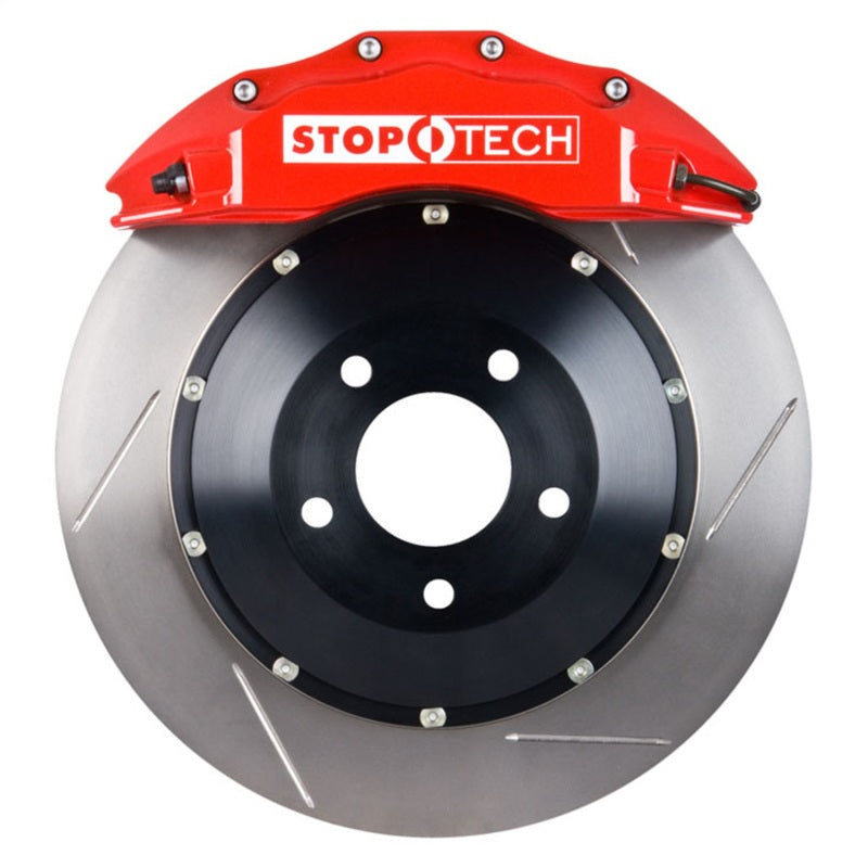 StopTech 04-07 STi Front Big Brake Kit 355X32MM with Red ST60 Calipers Slotted Rotors Pads and SS Li