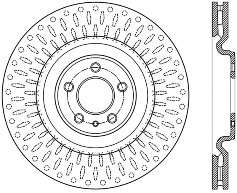 StopTech 13-14 Ford Mustang Shelby GT500 Front Right Slotted & Drilled Sport Brake Rotor