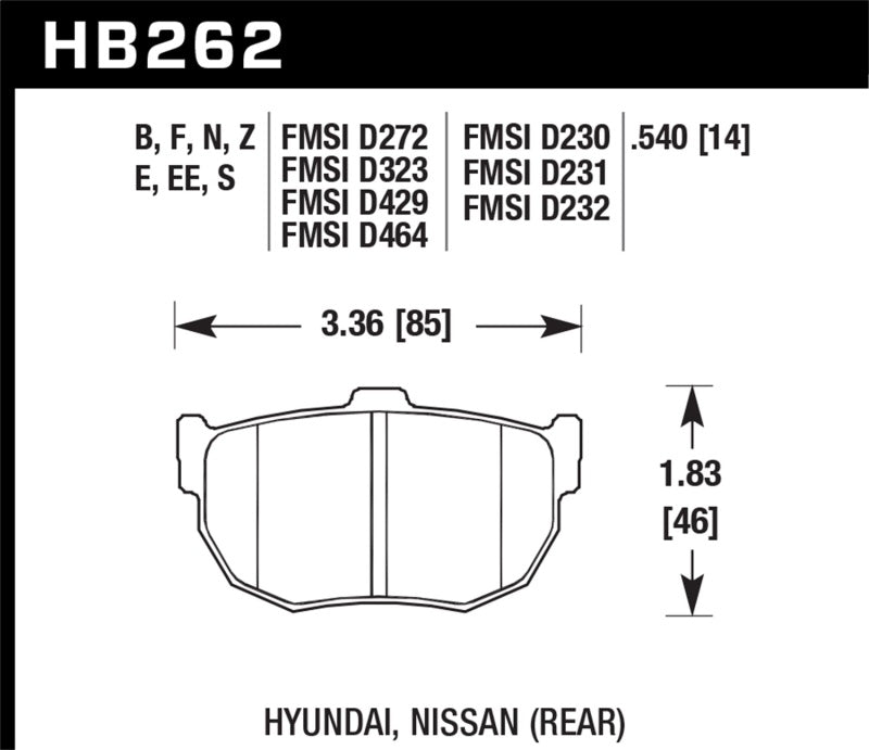 Hawk 1998-2000 Hyundai Elantra HPS 5.0 Rear Brake Pads