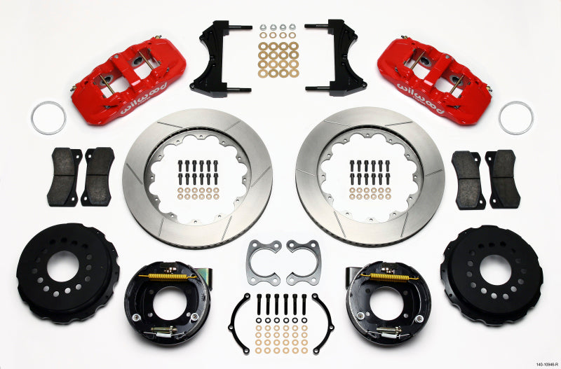 Wilwood AERO4 Rear P-Brake Kit 14.00in Red Small Ford 2.66in Offset