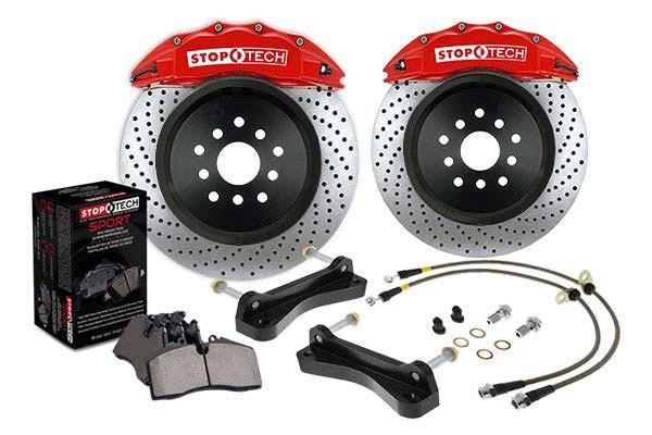 StopTech 89-94 Porsche 911 C2/C4 ST-40 Red Calipers 332x32mm Rotors Zinc Drilled Rear Big Brake Kit